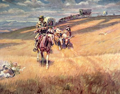 „Kiedy ślady wagonów były niewyraźne” (olej na płótnie) autorstwa Charles Marion Russell