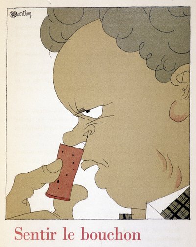 Czując korek - w „”Monseigneur le vin””, rysunek Charlesa Martina (1884-1934), broszura Etablissements Nicolas autorstwa Charles Martin