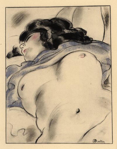 Półnaga kobieta śpi, odsłania się. autorstwa Charles Martin