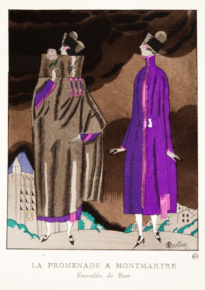 La Promenade a Montmartre, z kolekcji Fashion Plates, 1920 (odbitka w pochoirze) autorstwa Charles Martin