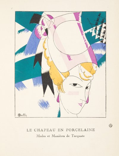 Le Chapeau en Porcelaine, from a Collection of Fashion Plates, 1920 (pochoir print) autorstwa Charles Martin