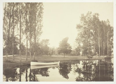 Bez tytułu, ok. 1850. [Łódź na jeziorze w Bois de Boulogne, park w Paryżu]. autorstwa Charles Marville