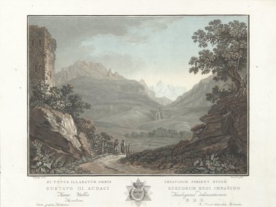 Berglandschap w Zwitserland Widok na dolinę Oberhashi (tytuł na obiekcie) Niezwykłe widoki na góry Szwajcarii (tytuł serii) autorstwa Charles Melchior Descourtis