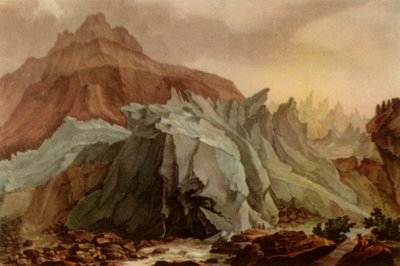„Lütschinen emitujący z dolnego lodowca Grindelwald”, 1782-1785, 1946. autorstwa Charles Melchior Descourtis