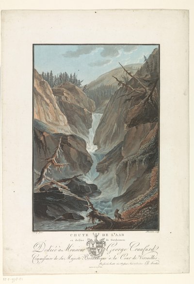 Waterval z rzeki Aare Upadek Aare nad Gutdannen (tytuł na obiekcie) Niezwykłe widoki na góry Szwajcarii (tytuł serii) autorstwa Charles Melchior Descourtis