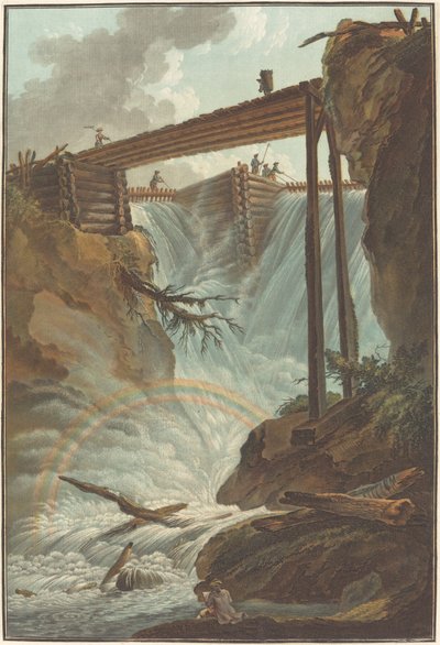 Wodospad Tritt w dolinie Muhlethal autorstwa Charles Melchior Descourtis after Caspar Wolf