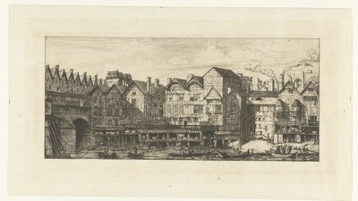 Tylne elewacje domów kuśnierskich nad Sekwaną w pobliżu Pont-au-Change w Paryżu Część Paryża pod koniec XVII wieku Partie de la cité vers la Fin du XVIIe siècle autorstwa Charles Meryon