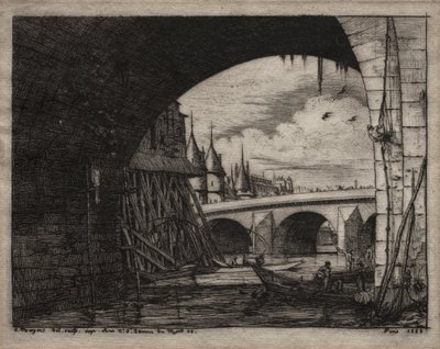 Akwaforty Paryża: Łuk mostu Notre Dame autorstwa Charles Meryon