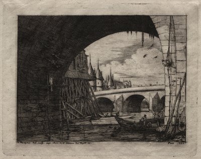 Akwaforty Paryża: Łuk mostu Notre Dame autorstwa Charles Meryon