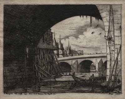 Akwaforty Paryża: Łuk mostu Notre Dame, 1853. autorstwa Charles Meryon