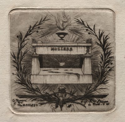 Akwaforty Paryża: Grobowiec Molières na cmentarzu Pere Lachaise, 1854. autorstwa Charles Meryon