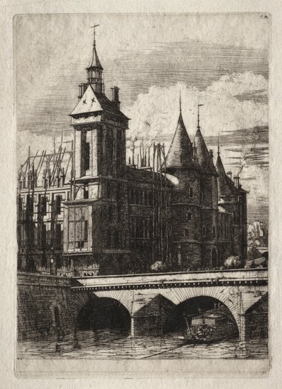 Akwaforty Paryża: Wieża zegarowa, 1852. autorstwa Charles Meryon