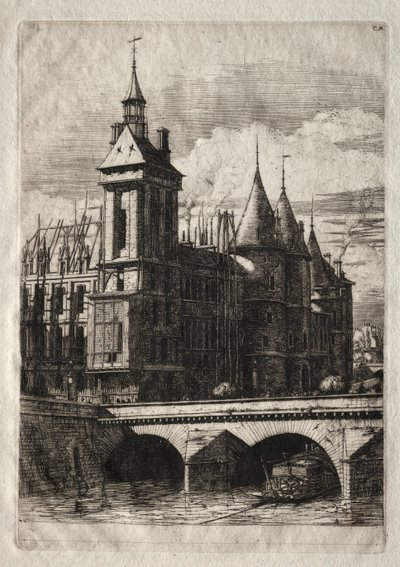 Akwaforty Paryża: Wieża zegarowa, 1852. autorstwa Charles Meryon
