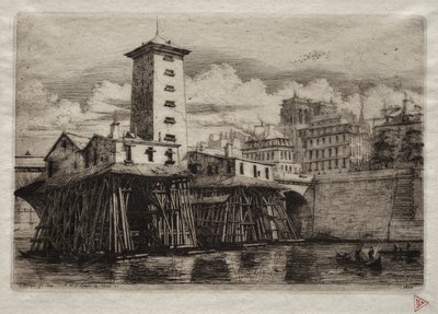 Akwaforty Paryża: pompa Notre Dame autorstwa Charles Meryon