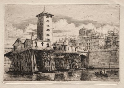 Akwaforty Paryża: Pompa Notre Dame, 1852. autorstwa Charles Meryon