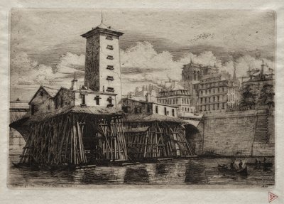 Akwaforty Paryża: Pompa Notre Dame, 1852. autorstwa Charles Meryon