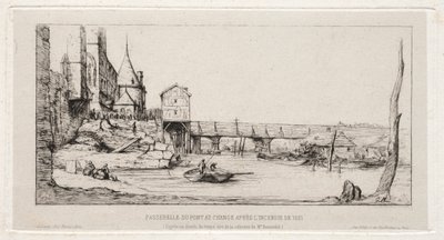 Kładka czasowa zastępująca most giełdowy w Paryżu po pożarze w latach 1621 i 1860. autorstwa Charles Meryon