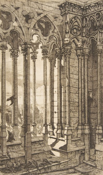 Galeria, Katedra Notre-Dame, Paryż, 1853. autorstwa Charles Meryon