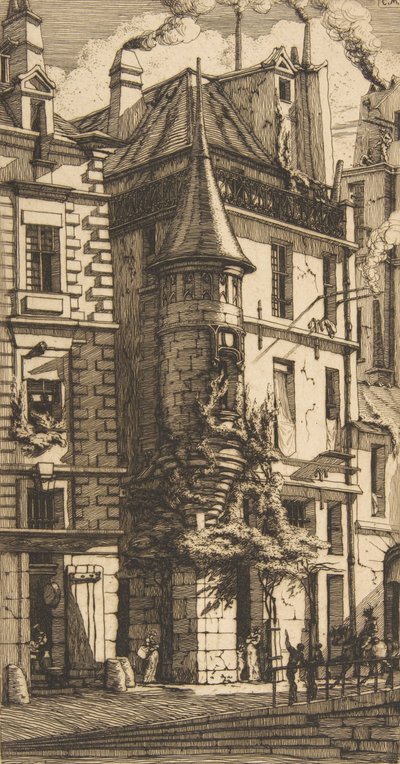 Dom z wieżyczką, rue de la Tixéranderie, Paryż, 1852. autorstwa Charles Meryon