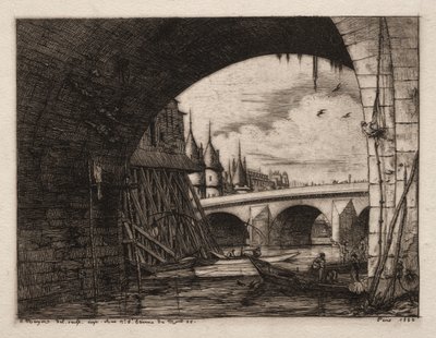 Łuk Pont Notre Dame, Paryż, 1853. autorstwa Charles Meryon