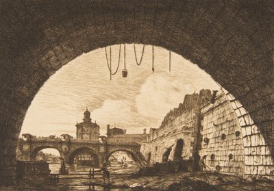 Pont-neuf i Samaritaine spod pierwszego łuku Pont-au-Change Pont-neuf..., 1855. autorstwa Charles Meryon