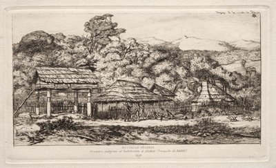Rodzime stodoły i chaty w Akaroa, Półwysep Banks, 1845, 1865. autorstwa Charles Meryon