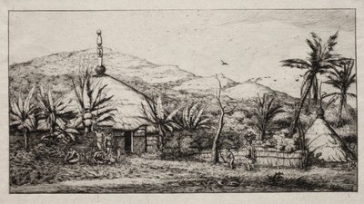 Nowa Kaledonia: Duża chata tubylców na drodze z Balade do Puebo, 1845 autorstwa Charles Meryon