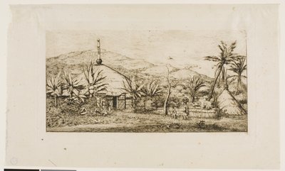 Nowa Kaledonia: Duża chata tubylców na drodze z Balade do Puépo, 1845 autorstwa Charles Meryon