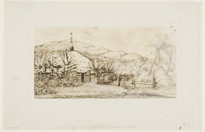 Nowa Kaledonia: Duża chata tubylców na drodze z Balade do Puépo, 1845 autorstwa Charles Meryon