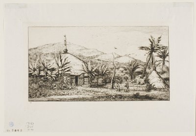 Nowa Kaledonia: Duża chata tubylców na drodze z Balade do Puépo, 1845 autorstwa Charles Meryon