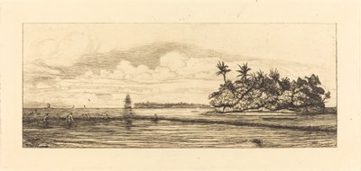 Oceania, wyspy w Uvea (Wallis); Peche aux palmes, 1845 (Oceania: Fishing, Near Islands with Palms in the Uea or Wallis Group) autorstwa Charles Meryon