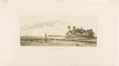 Oceania: Rybołówstwo, w pobliżu wysp z palmami w grupie Uea lub Wallis, 1845 autorstwa Charles Meryon