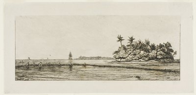 Oceania: Rybołówstwo, w pobliżu wysp z palmami w grupie Uea lub Wallis, 1845 autorstwa Charles Meryon