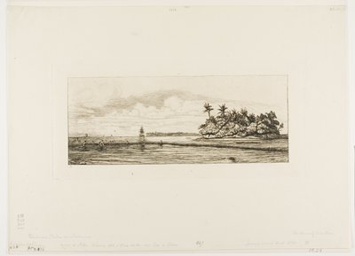 Oceania: Rybołówstwo, w pobliżu wysp z palmami w grupie Uea lub Wallis, 1845 autorstwa Charles Meryon