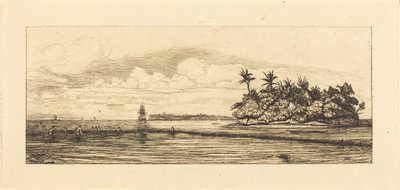 Oceania, wysepki przy Uvea (Wallis); Połów z palmami, 1845 autorstwa Charles Meryon