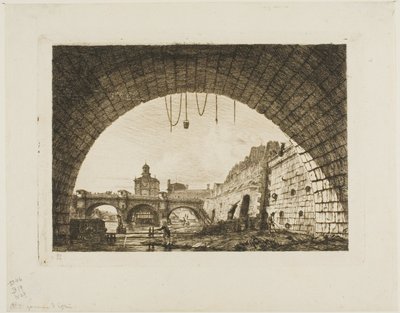 Pont-Neuf i Samarytanka widziane spod pierwszego łuku Pont-au-Change, Paryż autorstwa Charles Meryon