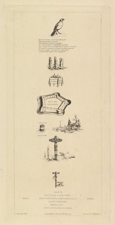Rebus: Béranger nie był zbyt silny, ponieważ nigdy nie miał klucza do pól, 1863. autorstwa Charles Meryon