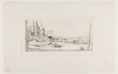 Kładka tymczasowo zastępująca most Pont-au-Change, Paryż, po pożarze w 1621 r. autorstwa Charles Meryon