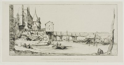 Kładka tymczasowo zastępująca most Pont-au-Change, Paryż, po pożarze w 1621 r. autorstwa Charles Meryon