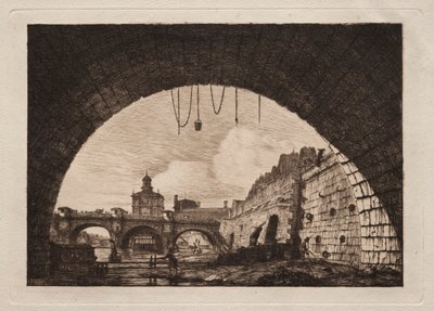 Nowy Most i Samarytanin widziane spod Pierwszego Łuku..., 1855. autorstwa Charles Meryon