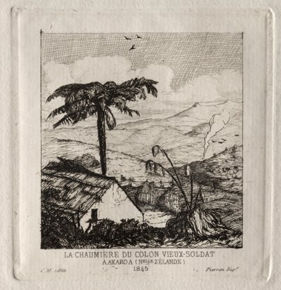 Chata starego żołnierza osadnika w Akaroa, 1845 autorstwa Charles Meryon