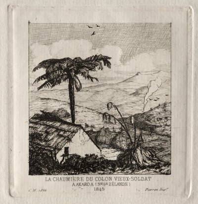 Chata osadników starego żołnierza w Akaroa, 1845, 1866. autorstwa Charles Meryon