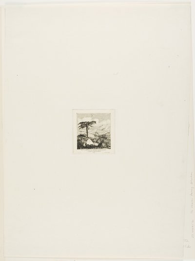 Kryta strzechą chata starego żołnierza, Akaroa, 1845 r. autorstwa Charles Meryon