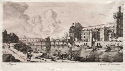 Pavillon de Mademoiselle i część Luwru autorstwa Charles Meryon