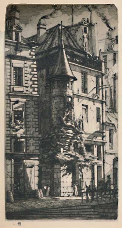 Wieżyczka przy ulicy Tixéranderie 2nd State, 9 34 x 5 316 cali, 1852, 1927 autorstwa Charles Meryon