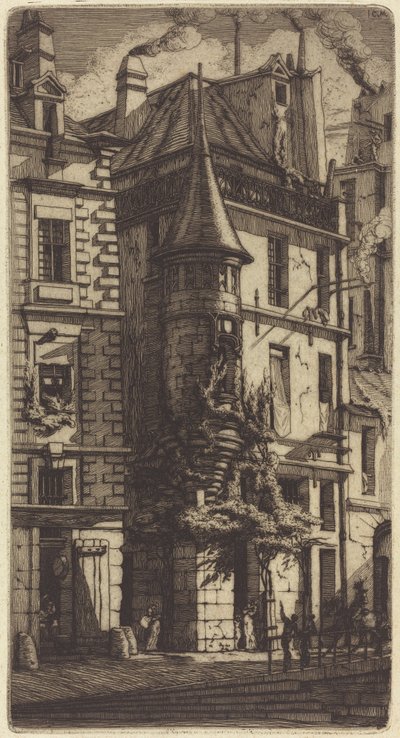 Wieżyczka przy Rue de la Tixéranderie, Paryż (Dom z Wieżyczką, Ulica Tkaczy, Paryż) autorstwa Charles Meryon