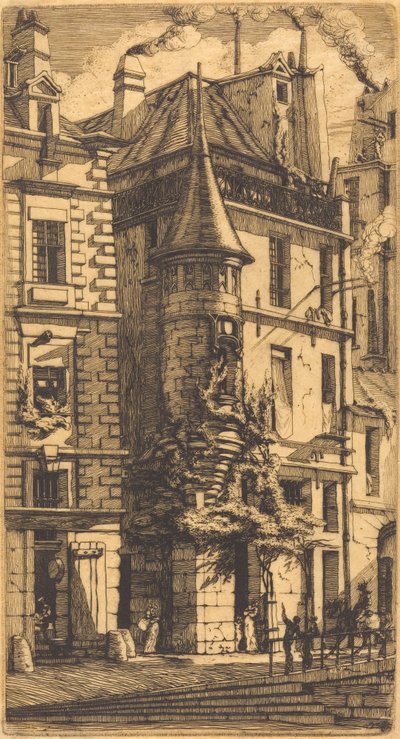 Wieżyczka przy Rue de la Tixéranderie, Paryż (Dom z Wieżyczką, Ulica Tkaczy, Paryż) autorstwa Charles Meryon