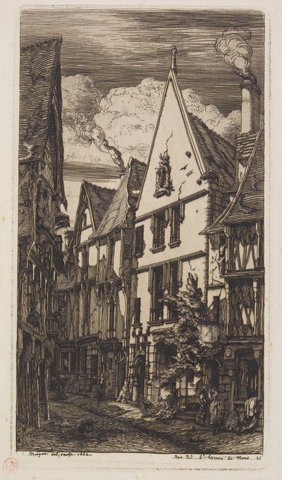 Widok wzdłuż Rue des Toiles w Bourges autorstwa Charles Meryon