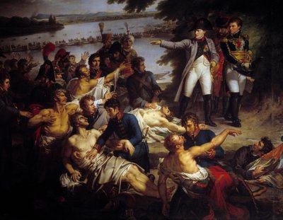 Napoleon powrócił na wyspę Lobau po bitwie pod Essling 23 maja autorstwa Charles Meynier