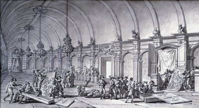 Grabież dzieł sztuki za Napoleona Bonaparte: „Madonna z Correge (Antonio Correggio) została zabrana z Akademii Parmy i przekazana francuskim kuratorom w maju 1796 roku”. Rysunek tuszem chińskim autorstwa Charlesa Meyniera (1768-1832). Ciemny. 0,17x0,32 m² autorstwa Charles Meynier